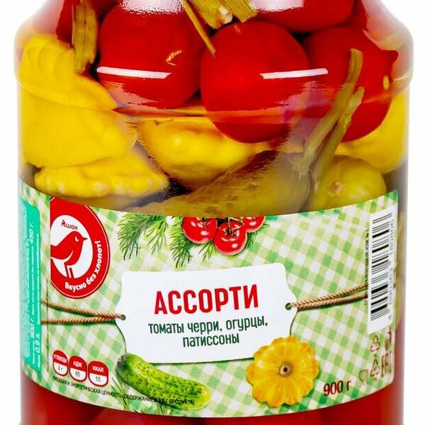 Ассорти овощное Ашан Красная птица маринованное с патиссонами