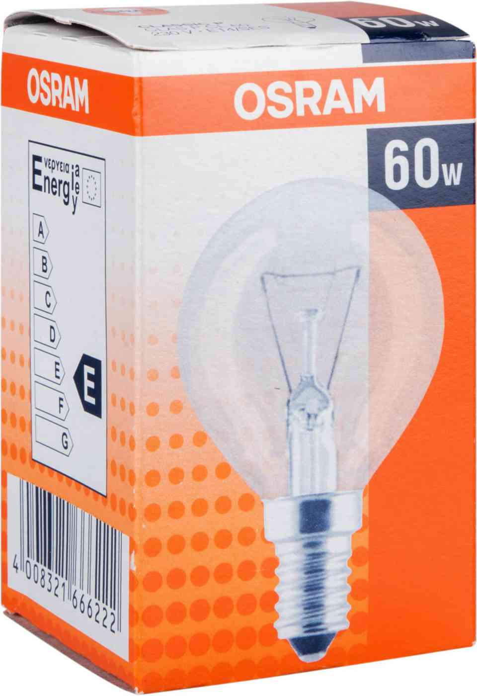 

Лампа накаливания Osram Е14 прозрачная шар 60 Вт