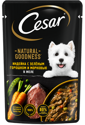Влажный корм Сезар (Cesar) Природная польза (Natural Goodness) для собак с индейкой горохом и морковью в желе 80 г