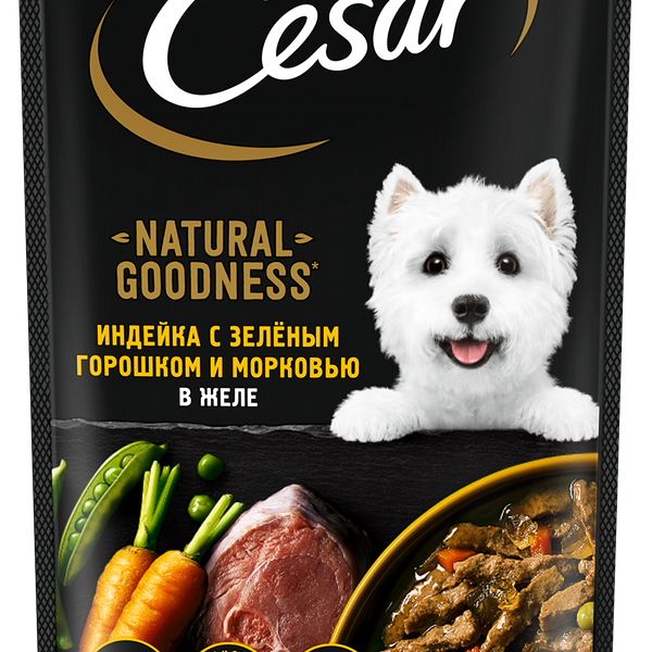 Влажный корм Cesar Natural Goodness для собак, с индейкой, горохом и морковью в желе, 80 г
