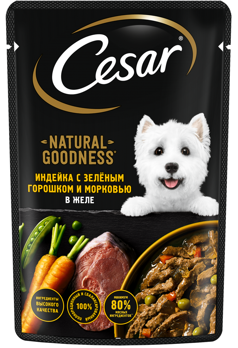 

Влажный корм Cesar Natural Goodness для собак, с индейкой, горохом и морковью в желе 80 г
