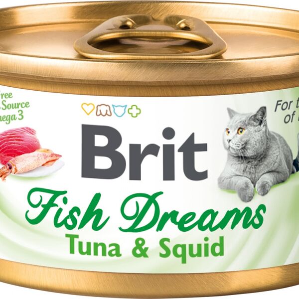 Brit Fish Dreams Chicken fillet & Shrimps консервы для кошек Тунец и кальмар