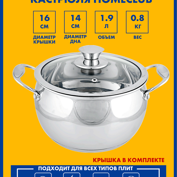Кастрюля HOMECLUB Elegance нержавеющая сталь 1.9л Арт. CW-C003 1,9