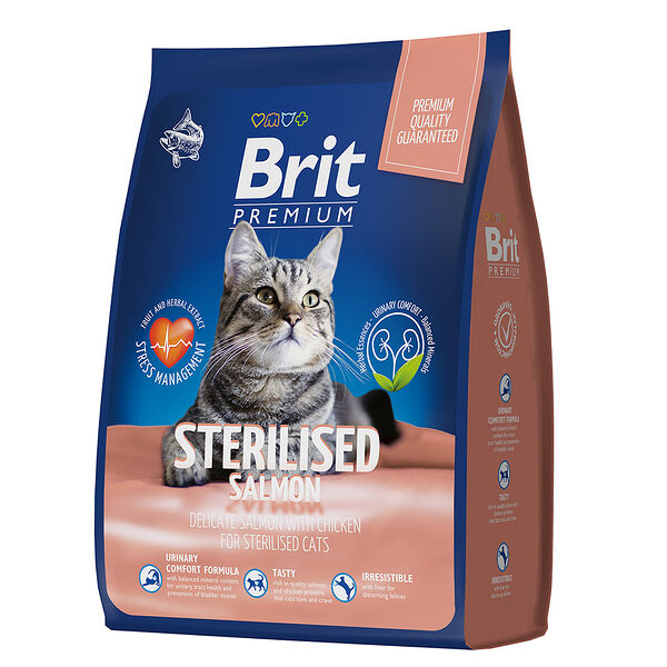 Сухой корм Brit Premium Cat Sterilised для стерилизованных кошек и кастрированных котов Лосось и курица