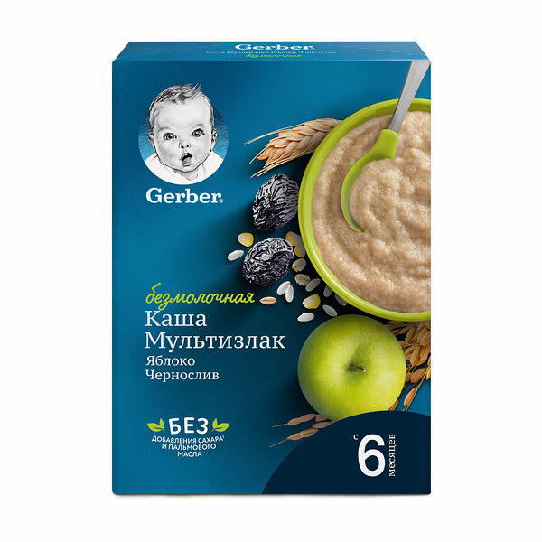 Каша мультизлак безмолочная Gerber яблоко и чернослив 6+