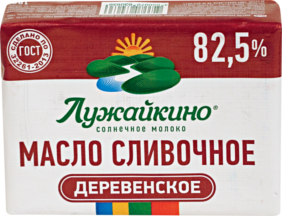 

Масло сливочное Лужайкино Традиционное деревенское сладко-сливочное несоленое 82,5% 180 г