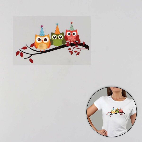 2663371 Термотрансфер совы на ветке 10*12см