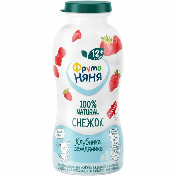 Продукт кисломолочный Фрутоняня Снежок с клубникой и земляникой 2%, 200г