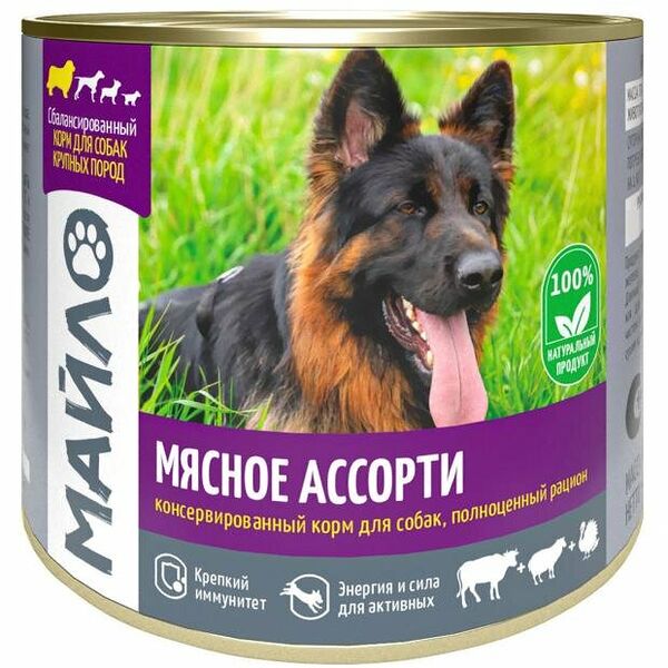 Корм влажный для собак Майло Мясное ассорти