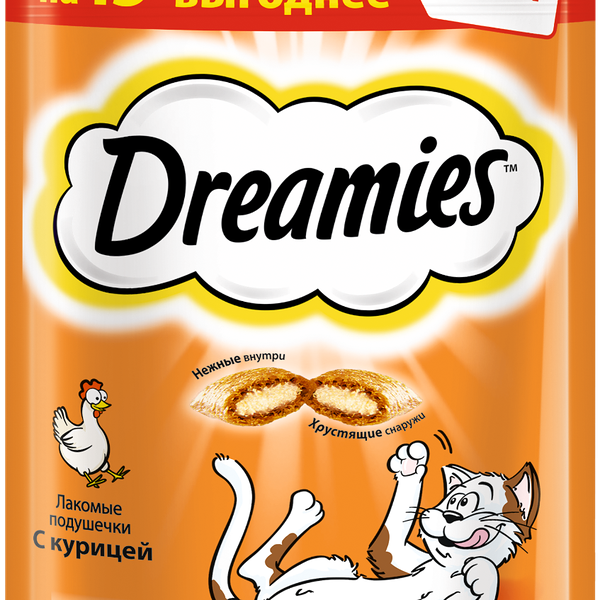 Лакомство для кошек Dreamies подушечки с курицей 200г