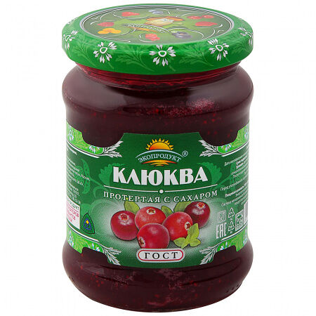 Клюква протёртая Экопродукт с сахаром 320г