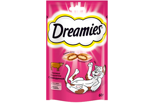 Лакомство для взрослых кошек Подушечки Dreamies с говядиной