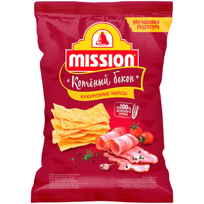 

Чипсы кукурузные Mission Копчёный бекон 150 г