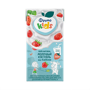Коктейль молочный стерилизованный со вкусом клубники 2.8%, «ФрутоНяня», 0.2 л, Россия, БЗМЖ