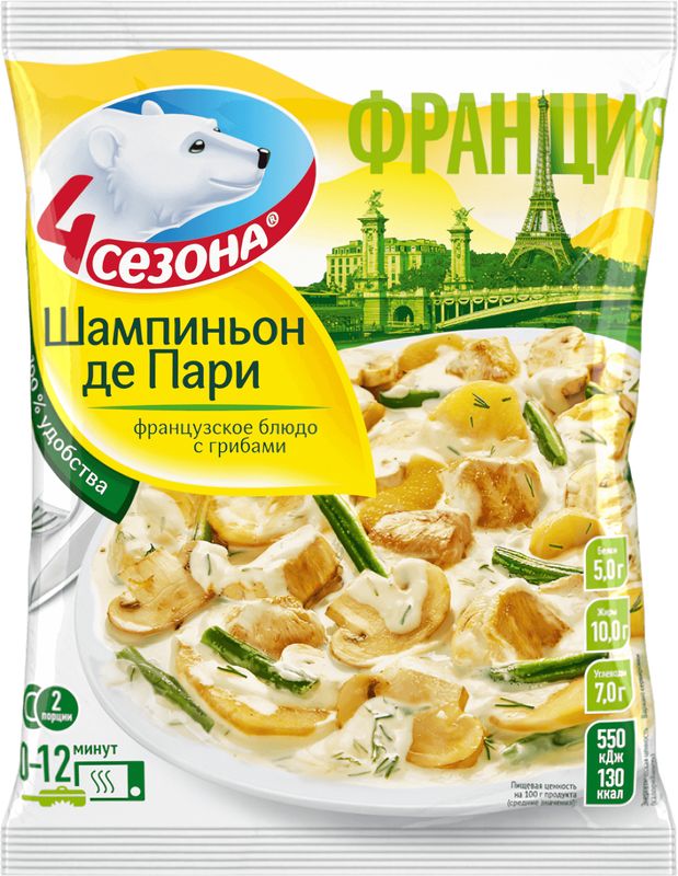 

Готовое блюдо 4 Сезона Шампиньон де Пари замороженное 600 г
