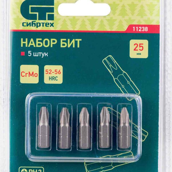 Набор бит Сибртех 11238 РН 2×25 мм, 5 шт.