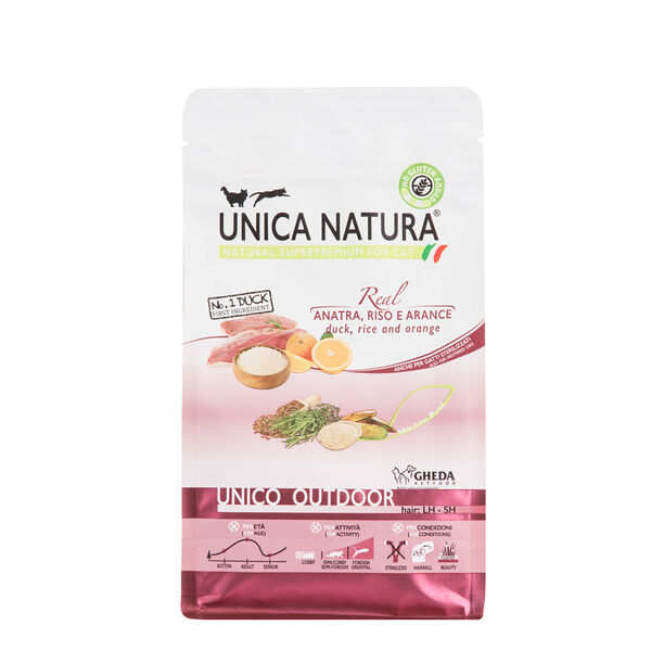 Outdoor сухой корм UNICA для кошек с уткой, рисом и апельсинами