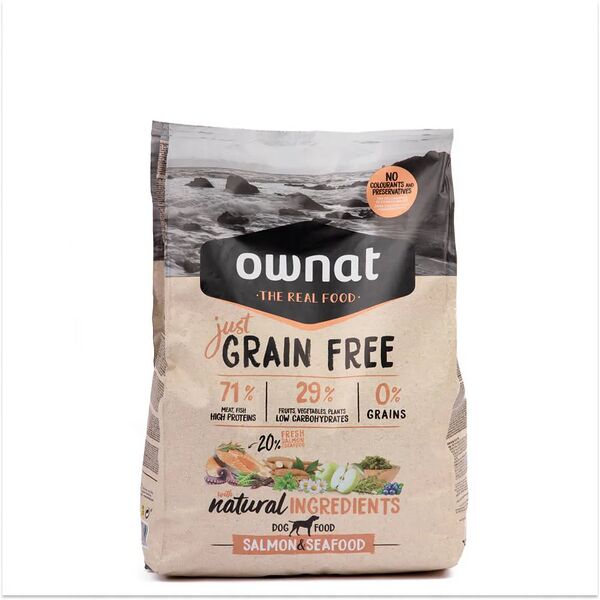 GRAIN FREE JUST сухой корм Ownat для собак беззерновой, с лососем и морепродуктами, 3 кг 