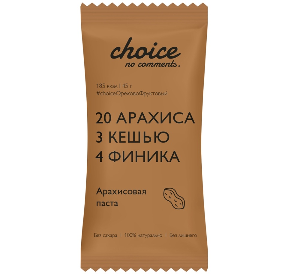 

Батончик фруктово-ореховый CHOICE NO COMMENTS Арахисовая паста