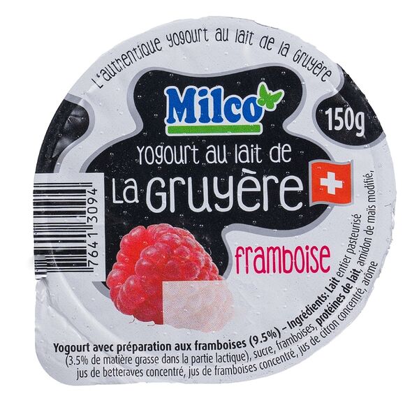 Йогурт с малиной из коровьего молока для сыра Gruyere, Milco, 150 г, Швейцария, БЗМЖ