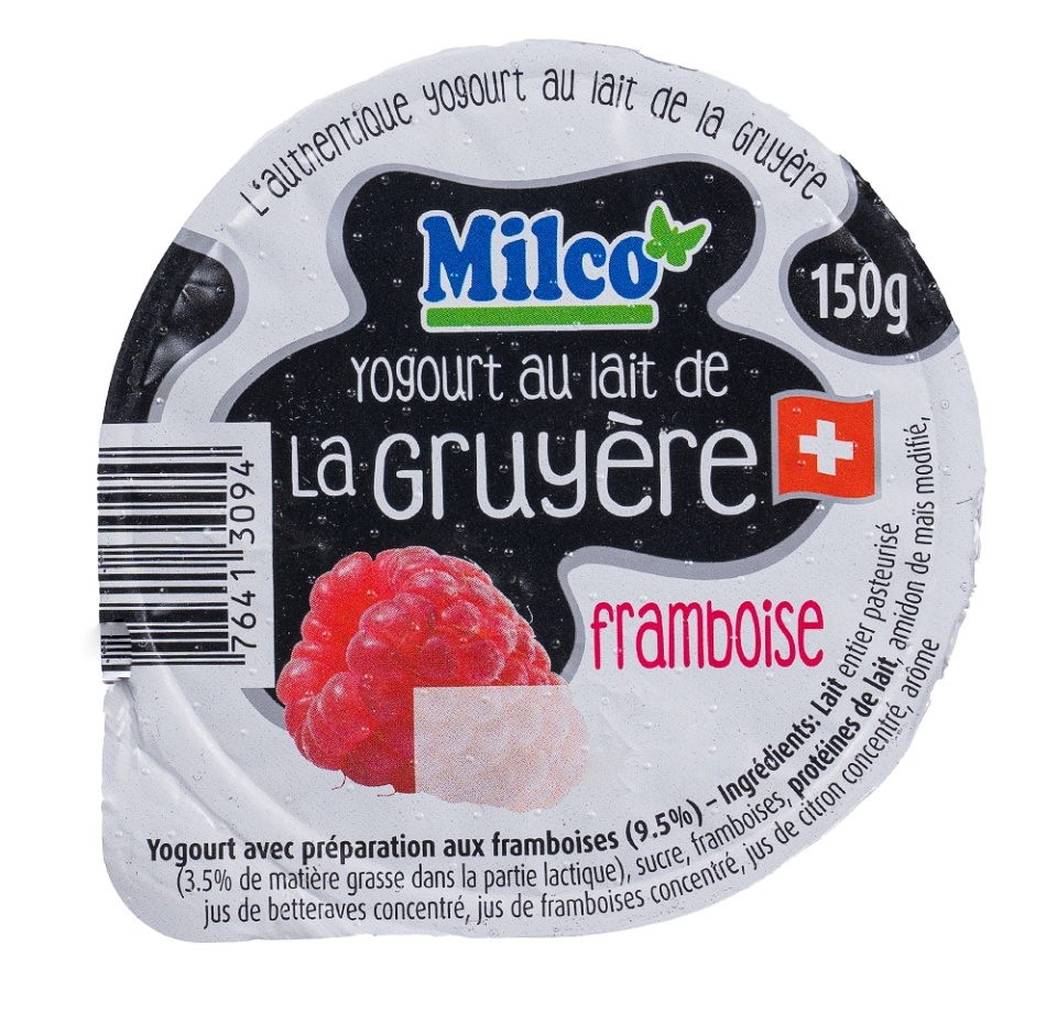 

Йогурт с малиной Milco из коровьего молока для сыра Gruyere 150 г, Швейцария