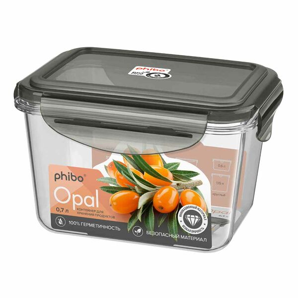 Контейнер для продуктов Opal, 0.7 л, герметичный, прямоугольный, пластик