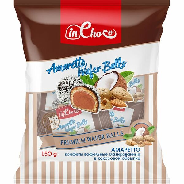 Конфеты Amapola Ин Чоко вафельные глазированные со вкусом миндаля Амаретто, 150г