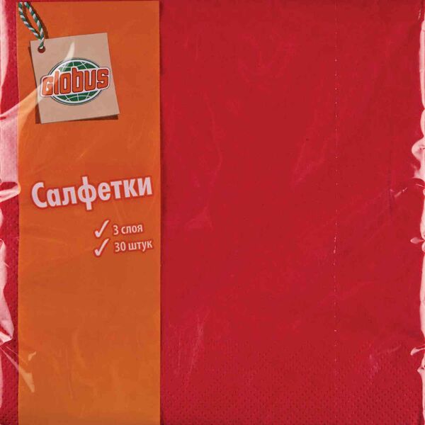 Салфетки бумажные Глобус красные 3 слоя, 30 шт.