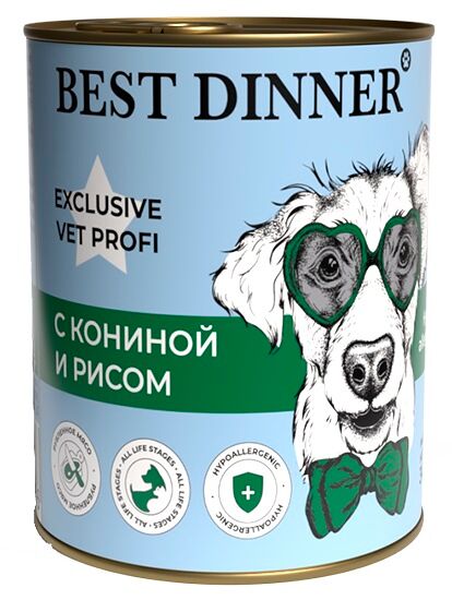 Best Dinner Vet Profi Hypoallergenic консервы для собак профилактика пищевой аллергии Конина и рис