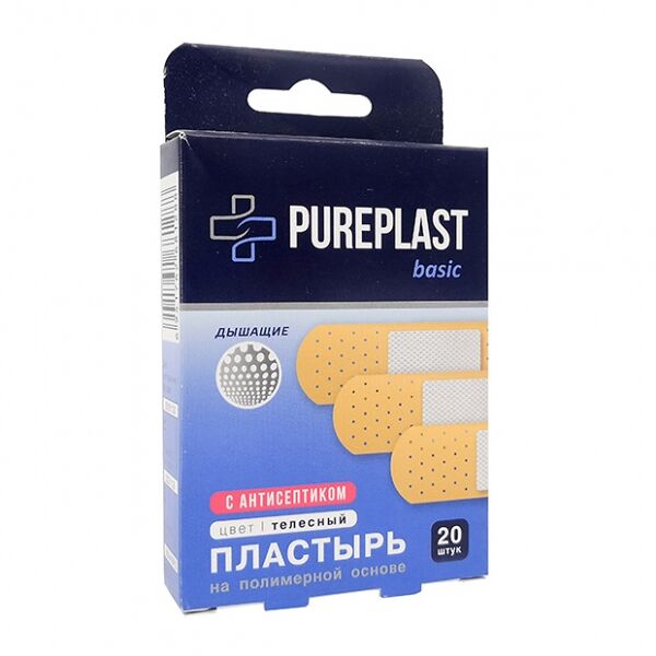 Пластырь Pureplast Basic полимерная основа телесный 20 шт