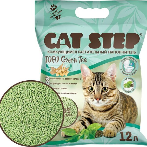Наполнитель комкующийся растительный Cat Step Tofu Green Tea 12л