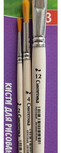 Кисть набор 3 шт. №1 School Шустрики синтетика №2К,№4К,№12П