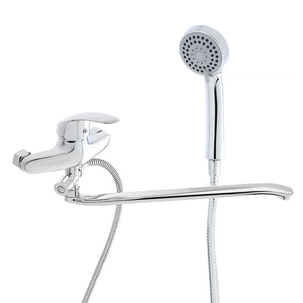 Rain смеситель для ванны коралл, плоский излив 40см, душ. набор, картридж 40мм, латунь, хром