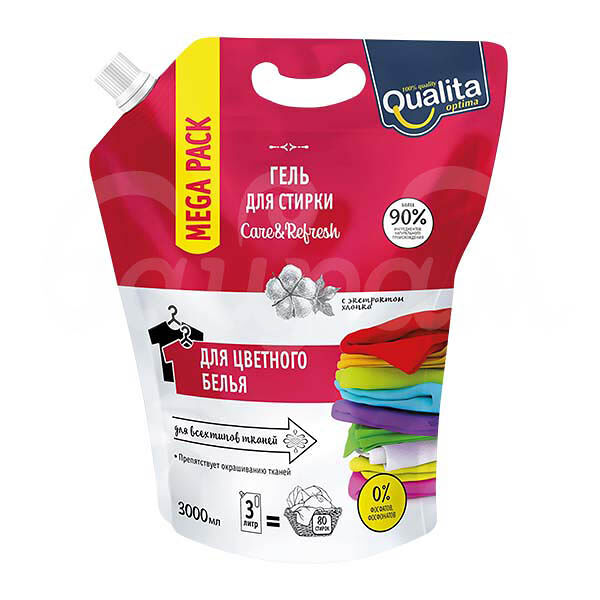 Гель для стирки Qualita 3000мл для Цветных вещей дой-пак