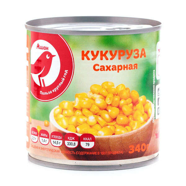 Кукуруза Ашан Красная птица сахарная, 340 г