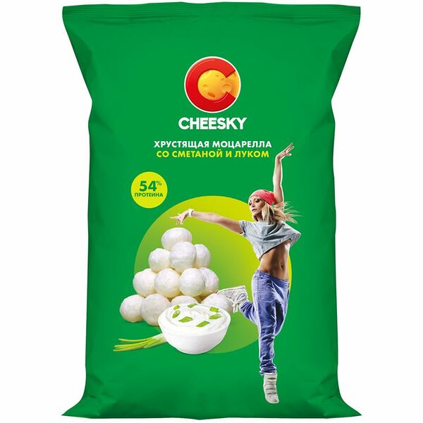 Чипсы сырные Cheesky хрустящая моцарелла со вкусом лук-сметана 20г