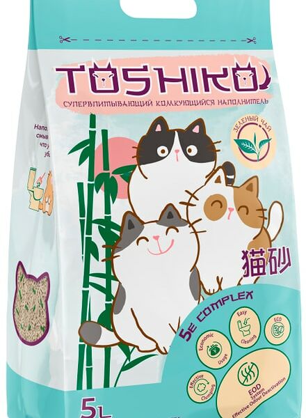 Наполнитель для кошачьего туалета Toshiko Зеленый чай комкующийся древесный 1.9кг 5л