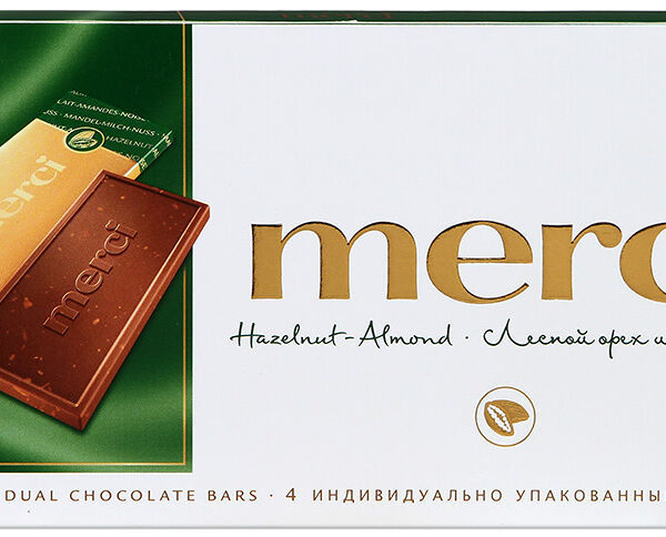 Шоколад молочный Merci с дроблёным лесным орехом и миндалём,100 г