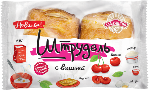 

Штрудель слоеный АЛАДУШКИН с фруктовой начинкой вишня, 2х50г