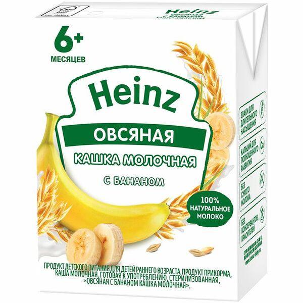 Кашка Heinz овсяная с бананом молочная  с 6 месяцев,  0.2л