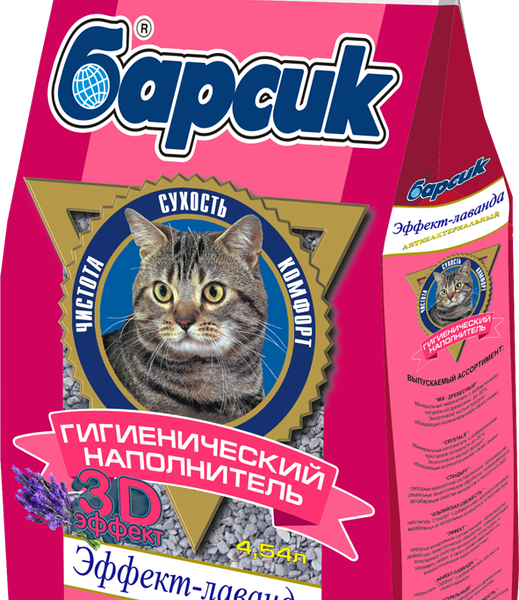 Наполнитель глиняный для кошачьего туалета БАРСИК Эффект-Лаванда, впитывающий, 4.5л