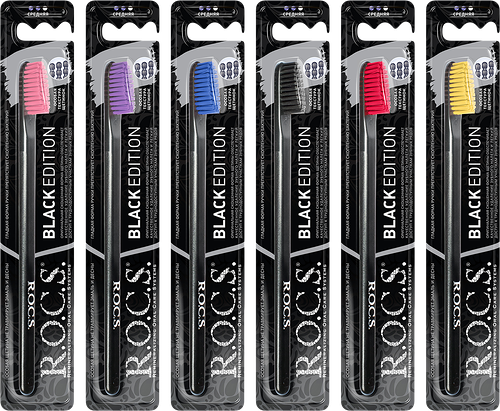 Зубная щетка R.O.C.S. Black Edition Classic средняя 1 шт., цвет в ассортименте