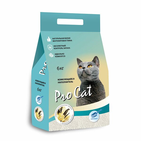 Наполнитель для кошачьего туалета PRO CAT Vanilla комкующийся из экстра белой глины