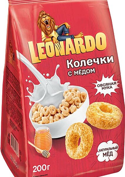 Готовый завтрак Leonardo Овсяные колечки с медом 200г