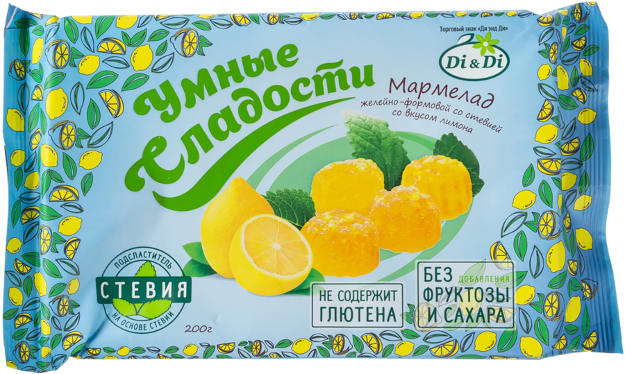 

Мармелад безглютеновый Di&Di Умные сладости со вкусом лимона, без сахара 200 г