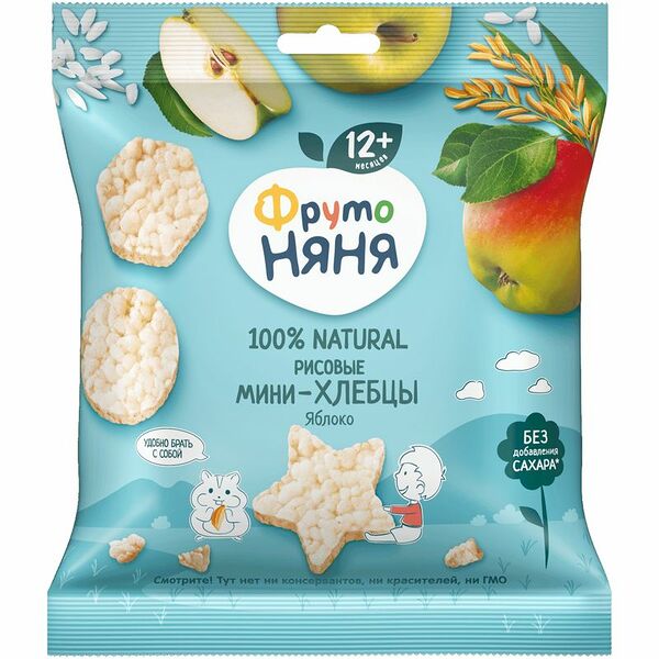 Фрутоняня Мини-хлебцы рис-яблоко, с 12 месяцев
