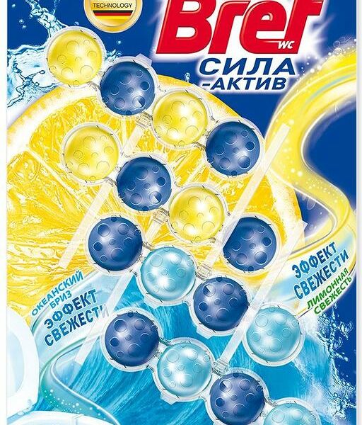 Чистящее средство Bref Сила-Актив Океанский бриз и Лимонная свежесть для унитаза 4х50г