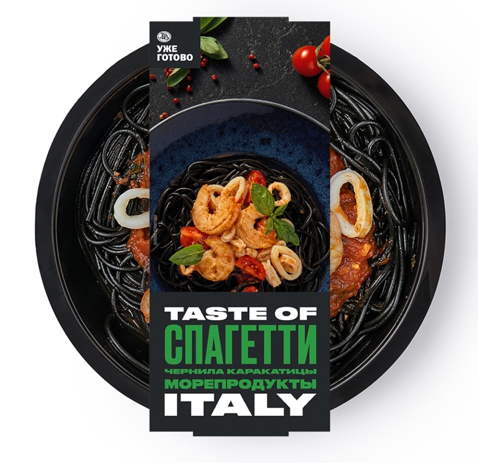 

Спагетти с чернилами каракатицы и морепродуктами Taste Of Уже Готово 260 г