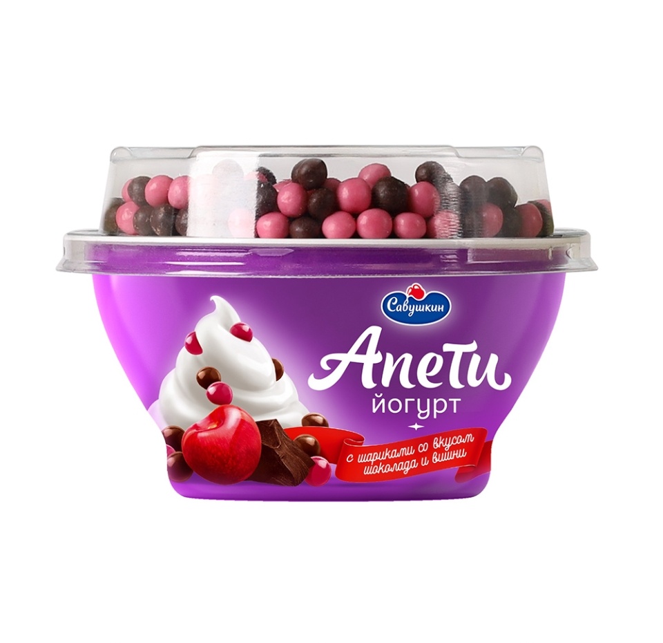 

Йогурт Савушкин Апети пломбир и злаковые шарики со вкусом вишни 5% 105 г