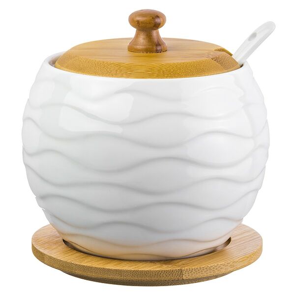 Сахарница Айсберг с ложкой на деревянной подставке, 620 мл, фарфор
